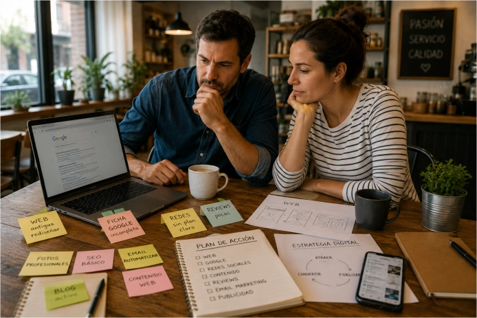 Profesionales revisando la presencia digital de su negocio